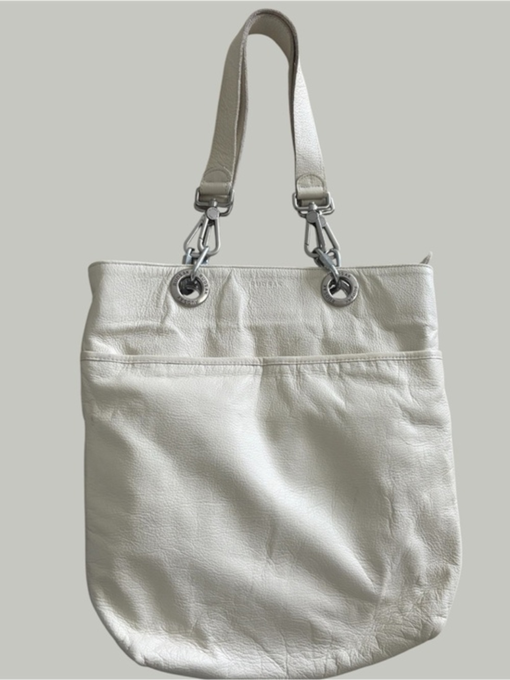 RUDSAK Italian soft pebbled Leather Tote Bag Cream Silver Made in Canada